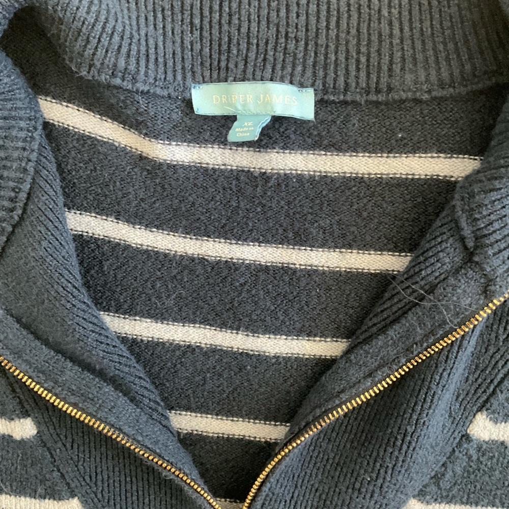 Draper James Navy Striped Half-Zip Pullover with Gold Zipper - Picture 7 of 8